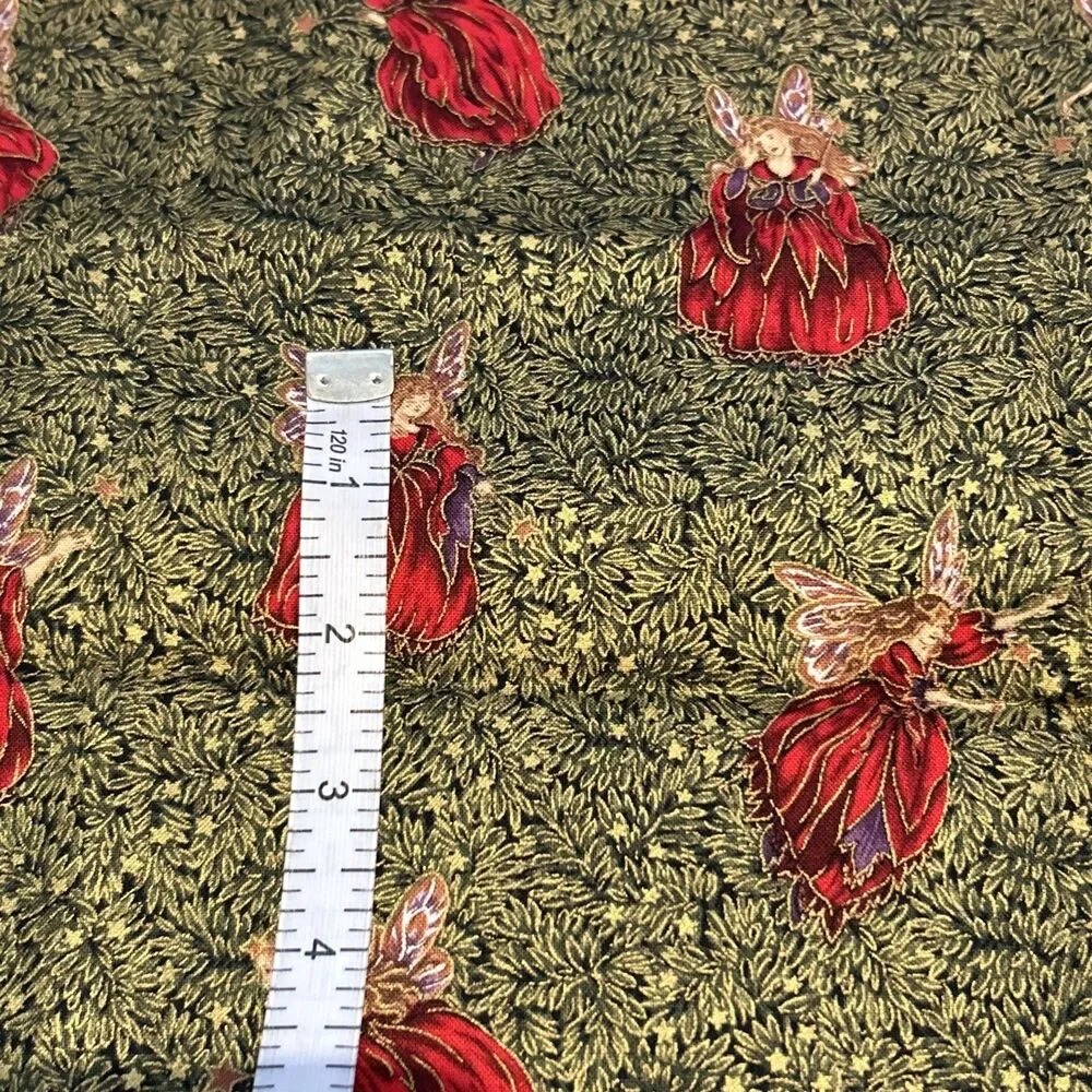 Moda Cotton Quilting Fabric Night Owls Fairy Fairies Dark Green Red Gold